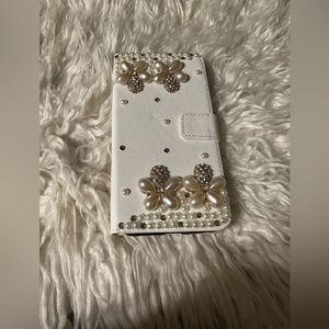 New White Pearl Flower iPhone X Wallet Phone 📱 Case Holder